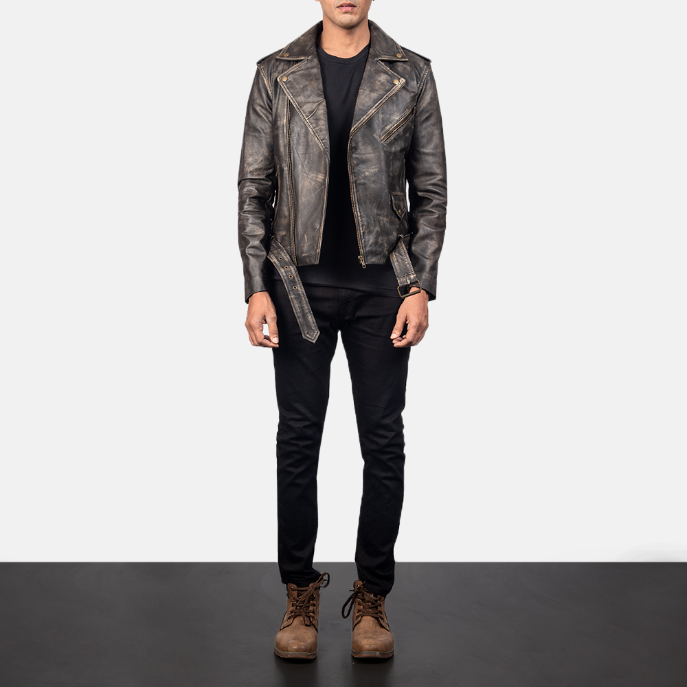 Distressed leather 2025 moto jacket